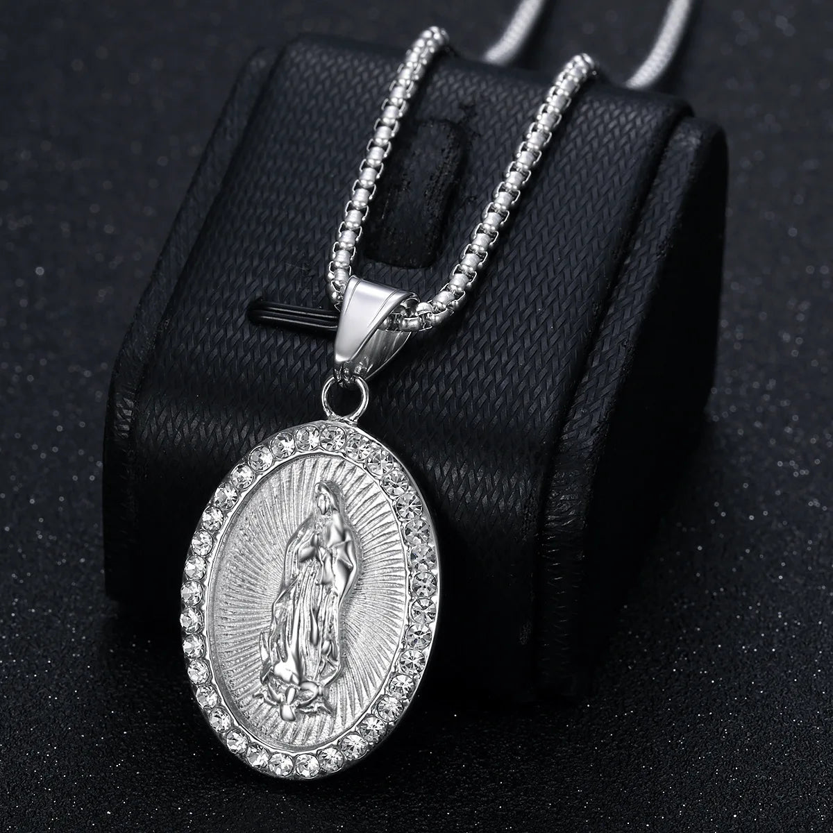 Virgin Mary Prayer Pendant Necklaces Gold color 316L Stainless Steel with rhinestone Women/Men Jewelry