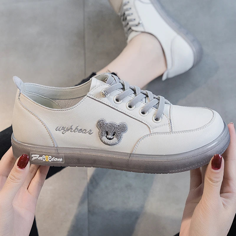 GKTINOO Women Sneakers Big Size 2026 Spring New Genuine Leather Loafers Women Casual Lace-up Women's Nurse Shoes