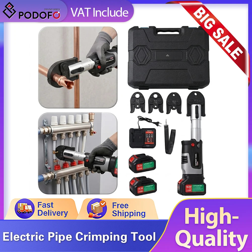 Podofo Electric Pipe Crimping Tool for TH16/20/25/26/32mm+V12/15/18/22/28mm+U16/20/25/32mm Battery Compression Tool with Jaws