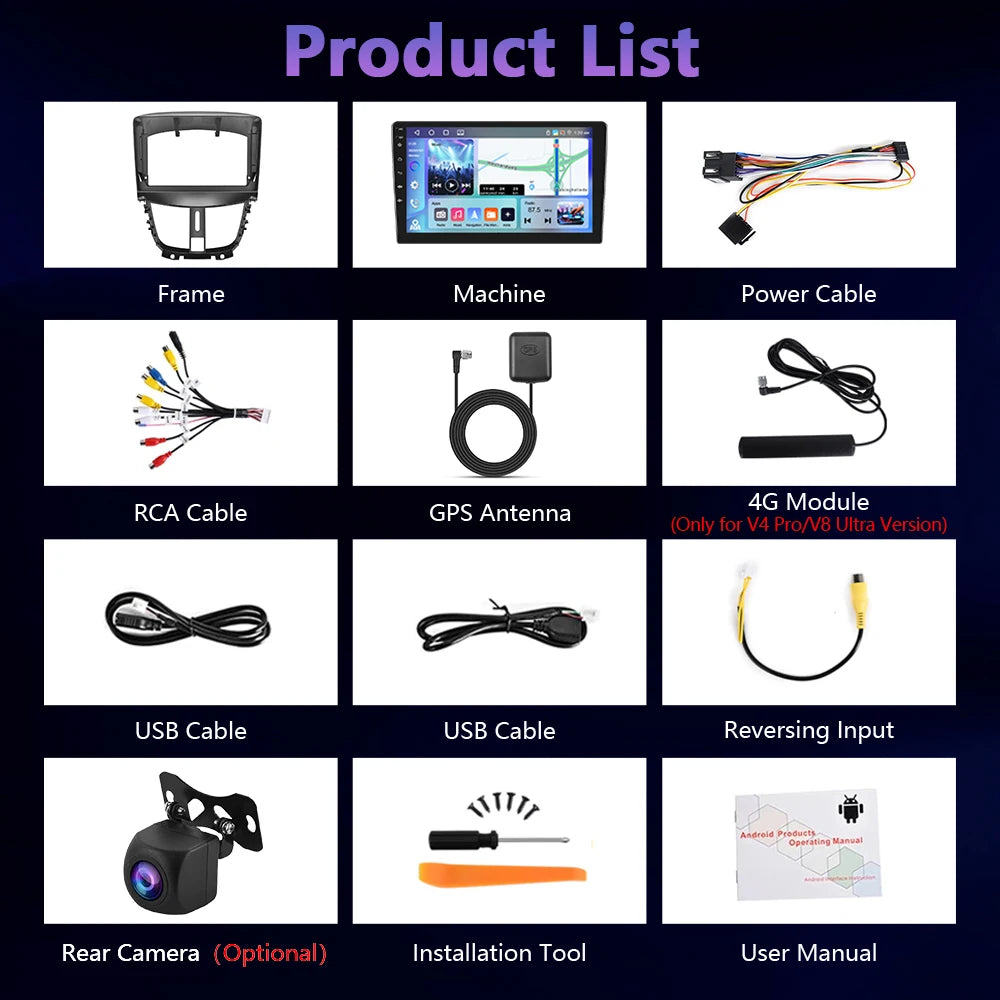 Podofo  6+128G Wireless CarPlay Auto Car Radio for Peugeot 207 CC 207CC 2009-2013 Multimedia Player 2Din Car Stereo GPS 4G Wifi
