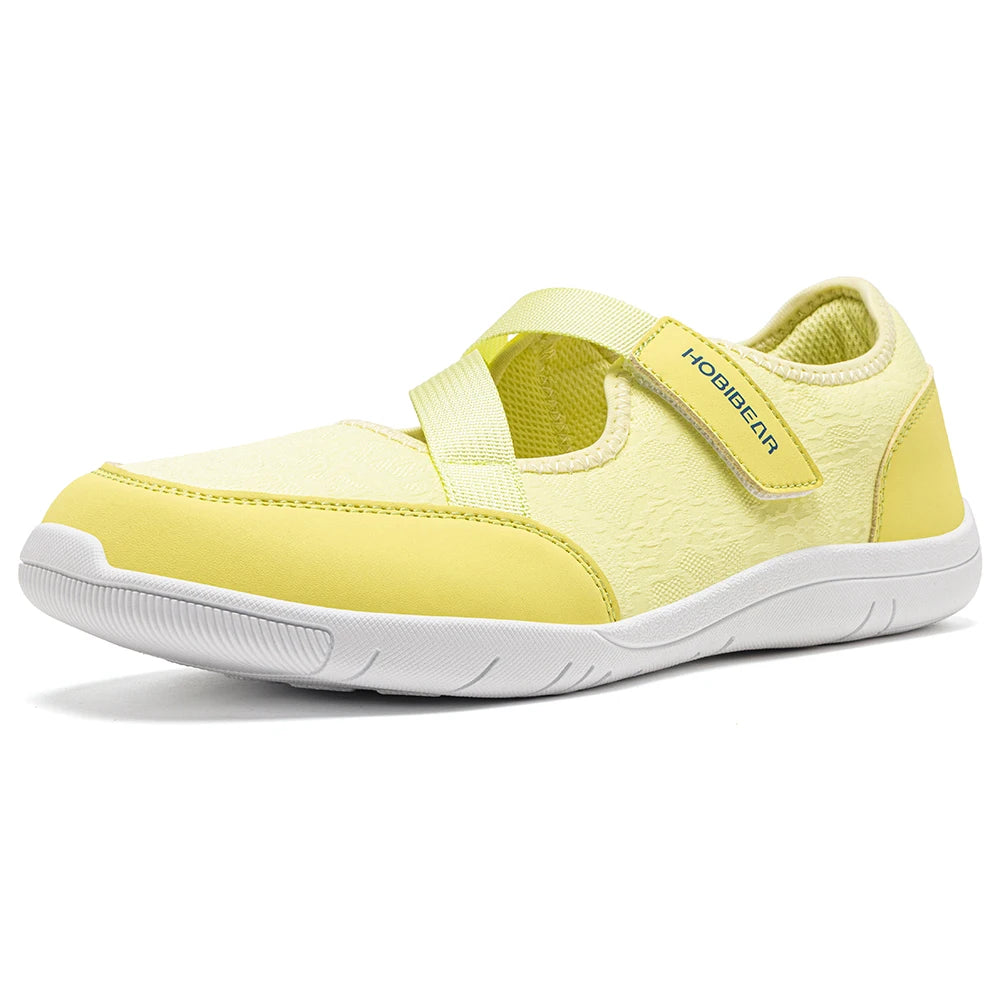 HOBIBEAR Wide Width Mary Jane Flats Women Barefoot Ballet Shoes Adjustable Hook Loop Lightweight Zero Drop Shoes