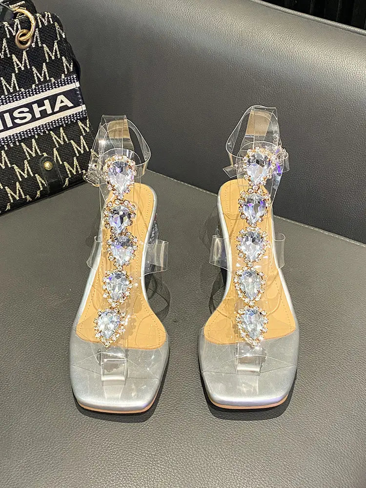 Plastic Sandal Block Heels 2022 Summer Sale Of Women's Shoes Suit Female Beige Buckle Strap All-Match Transparent Chunky Fashion