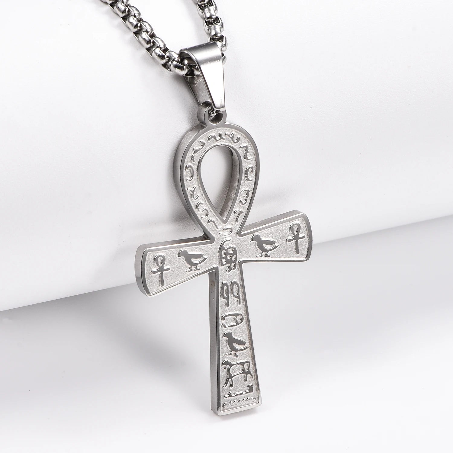 Stainless Steel Ancient Egyptian Ankh Cross Pendant Necklace Silver/Gold Color Painted Bird Animal Totem Jewelry Gift
