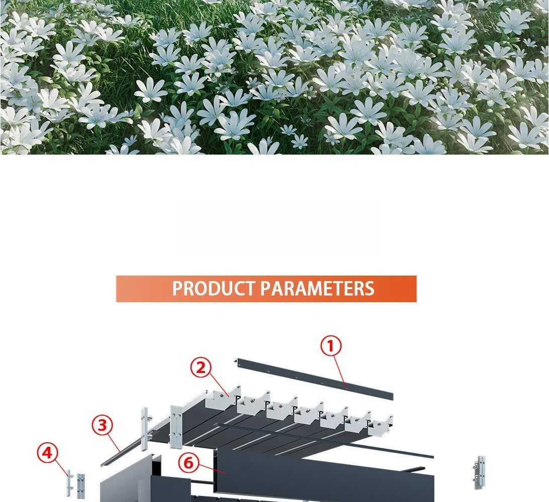 Modern Outdoor Waterproof Aluminum Louvered Sunroof Pergola Sun Shade Frame Electric Pergola Louvered Roof Aluminium Canopy