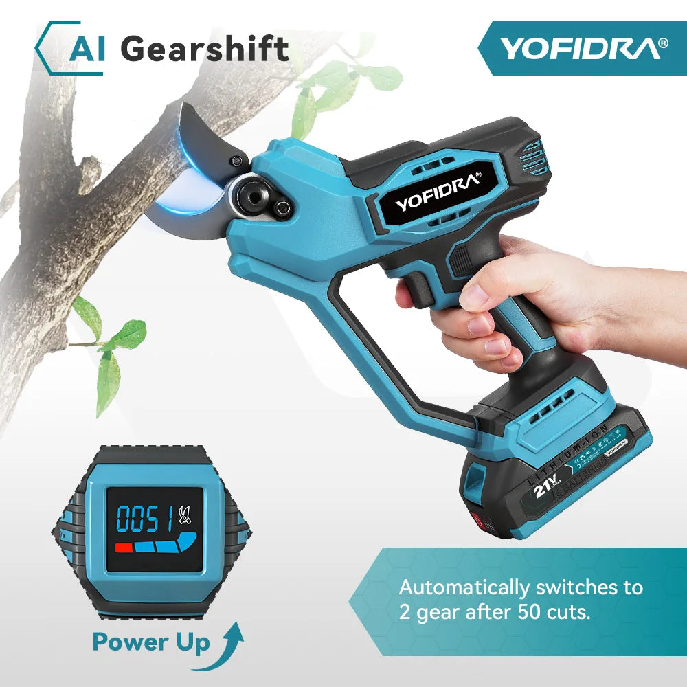 YOFIDRA 60mm AI Gears Control Brushless Electric Pruner Cordless Tree Bonsai Pruning Electric Scissors For Makita 21V Battery
