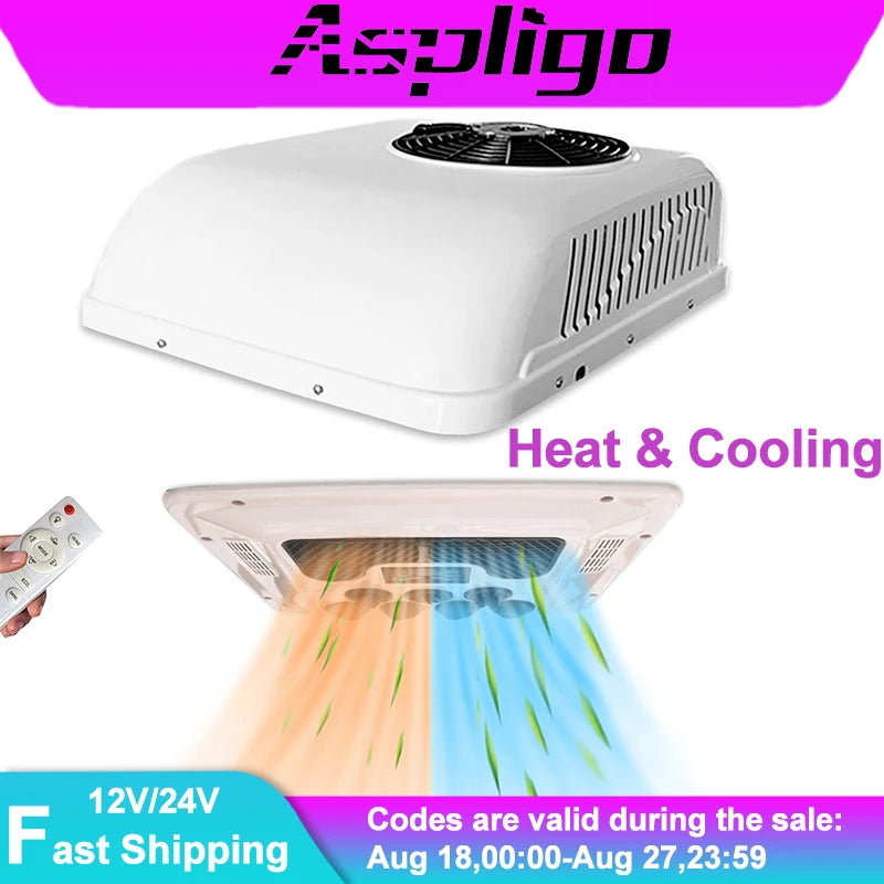 Aspligo 12V Fast Heat & Cool RV Automotive Electric Parking Air Conditioner For Camper Van Truck Motorhome Caravan Tractor New