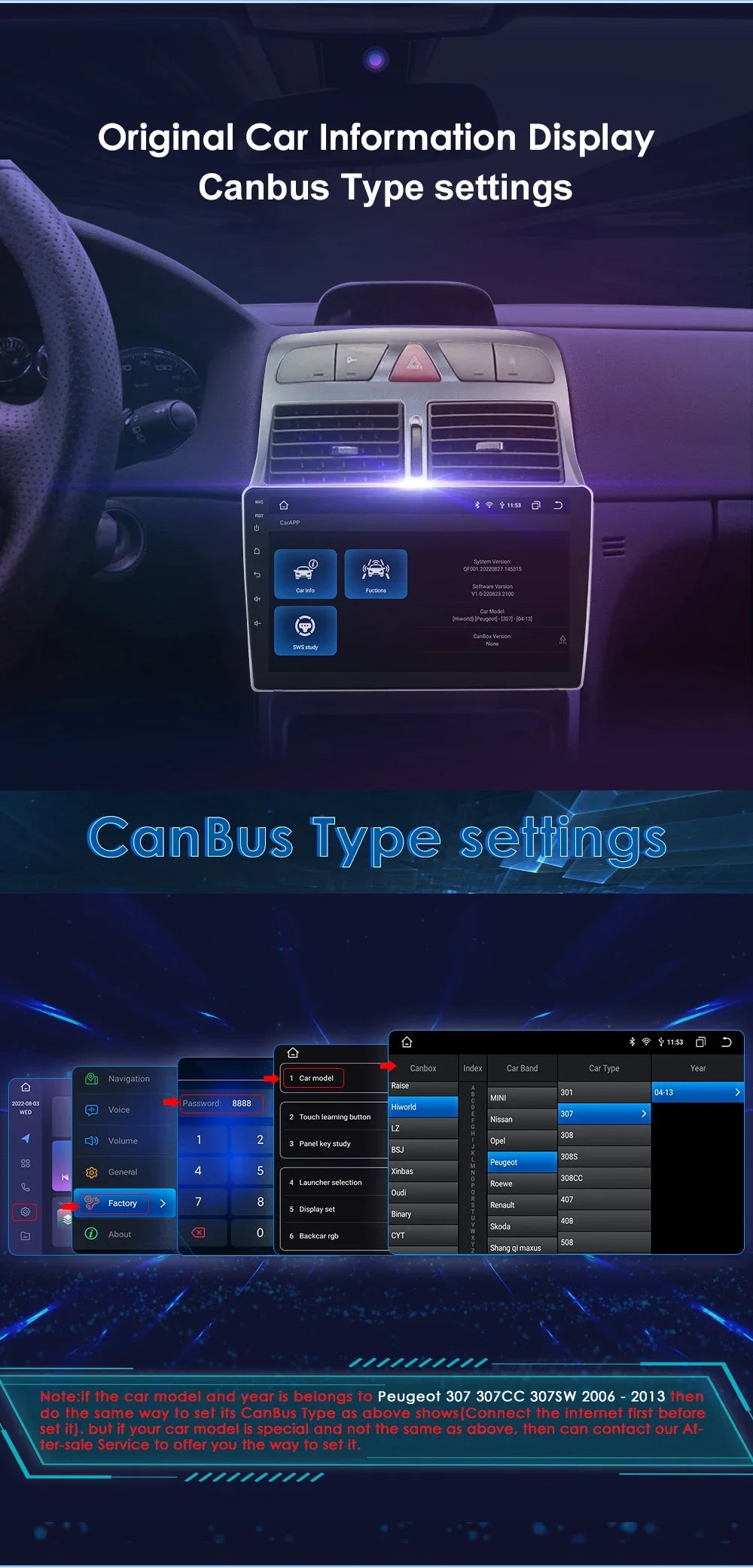 Hizpo 2Din 9inch CarPlay Android Auto Car Radio for Peugeot 307 307CC 307SW 2002 - 2013 Multimedia Navigation GPS RDS DSP 4G BT
