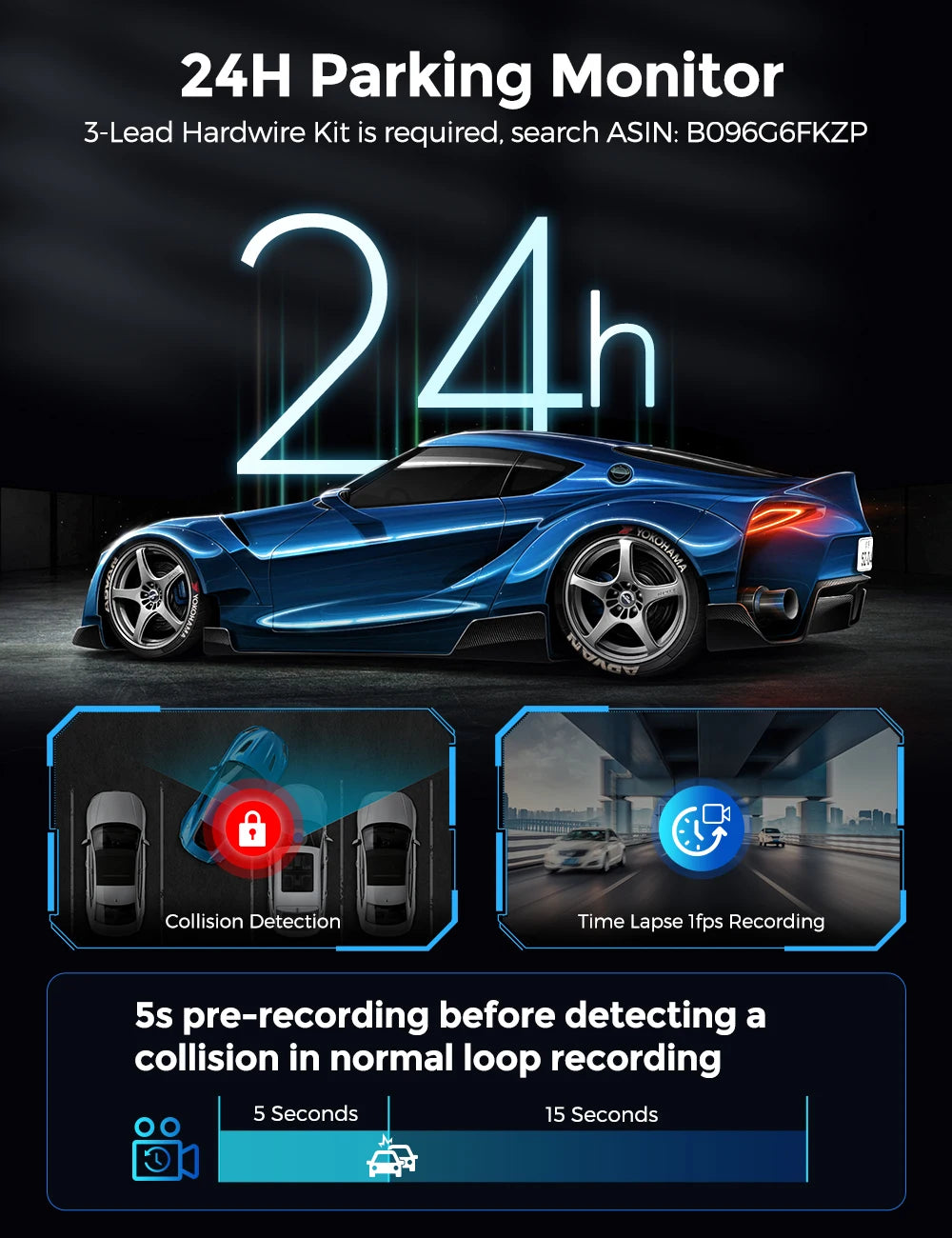 AZDOME M550 Pro Dash Cam Car DVR 5.8Ghz WiFi 3.19" IPS 2 or 3 Channel Dash Camera GPS Night Vision Dual 4K+1080P Parking Monitor