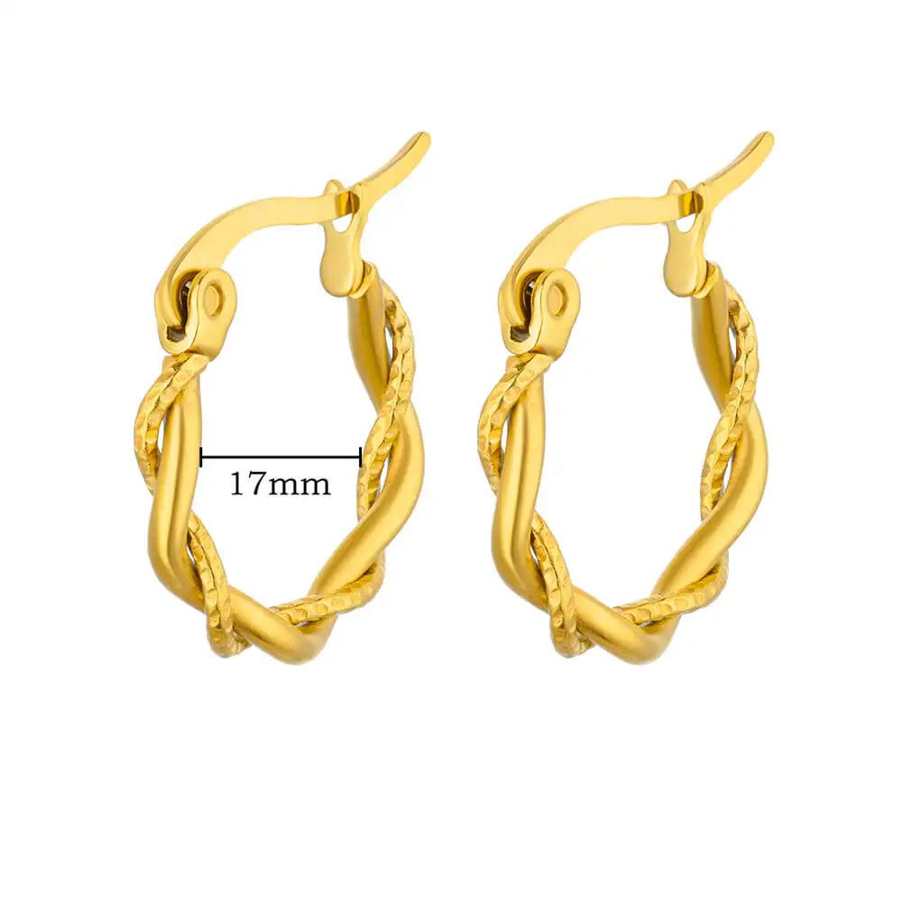 Vintage Chunky Round Earrings For Women Gold Color Stainless Steel Twisted Hoop Earring Statement Wedding Christmas Jewelry Gift