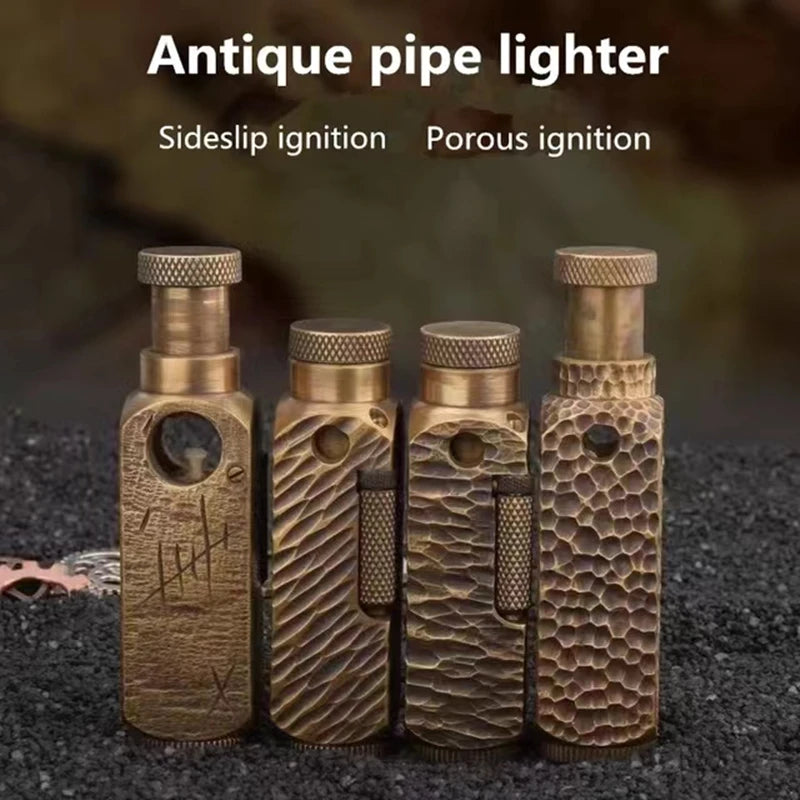 Luxury Heavy-duty Trench Shaped Brass Lighter with Laser Carved Hexagonal Patterns, Personalized Retro Creative Lighter