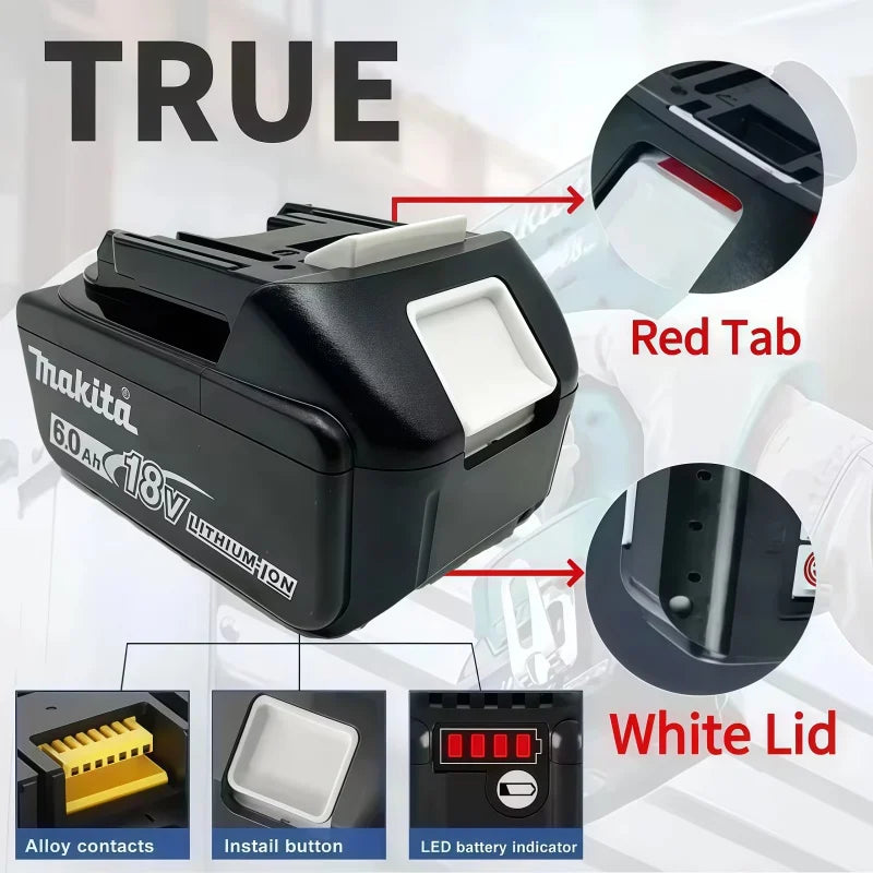 Genuine Makita 18V LXT 6.0Ah Li-ion Rechargeable Battery, Replacement for BL1840 BL1850 BL1860 Power Tool Battery