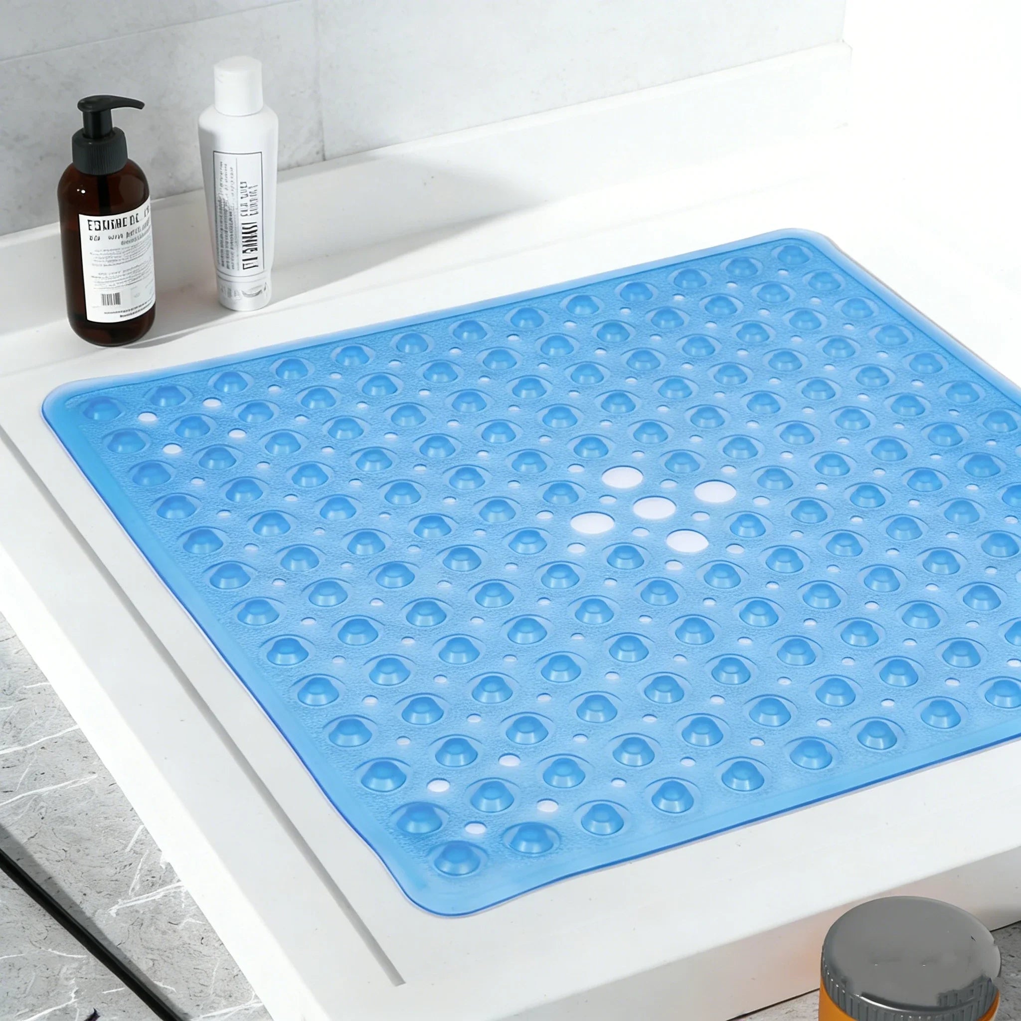 Tapis de douche antidérapant 53x53cm pour l'intérieur de la cabine de douche, tapis de sol de salle de bain doux pour baignoires avec grandes ventouses