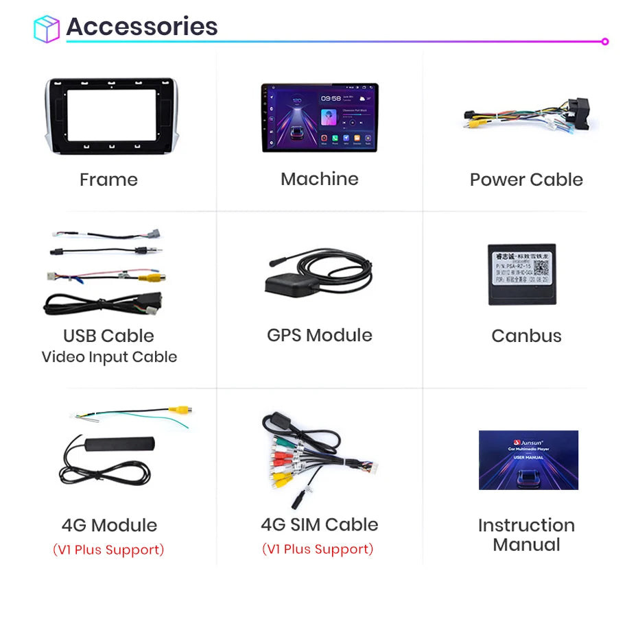 Junsun Wireless CarPlay Android Auto Car Radio For Peugeot 2008 208 2012 - 2018 GPS Multimedia 2 din