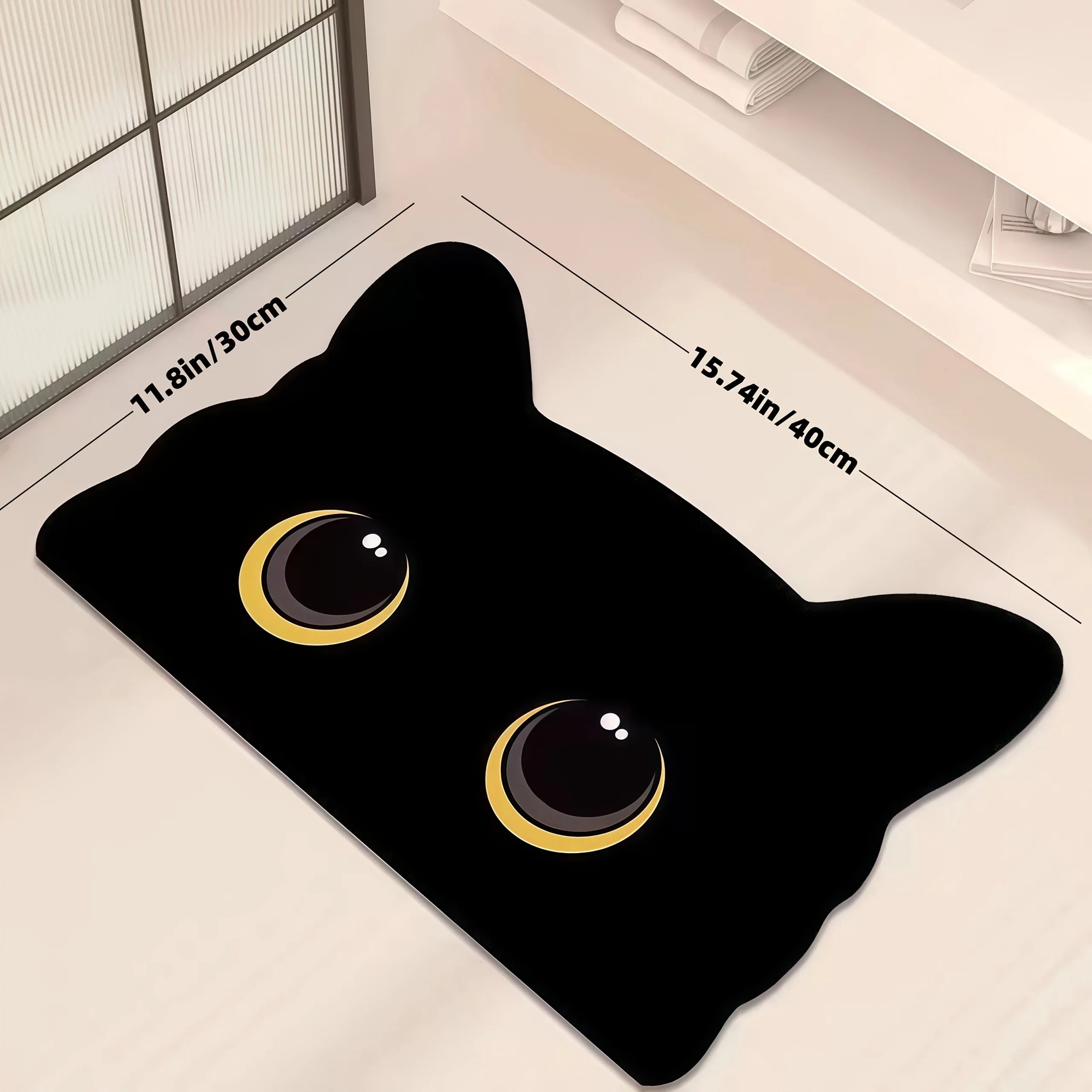 VIKAMA Black Cat Floor Mat,Cute Cartoon Bathroom Mat Welcome Mat,Waterproof Non-slip Doormat Toilet Floor Rug Home Decoration