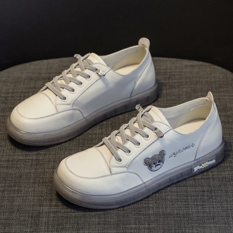 GKTINOO Women Sneakers Big Size 2026 Spring New Genuine Leather Loafers Women Casual Lace-up Women's Nurse Shoes