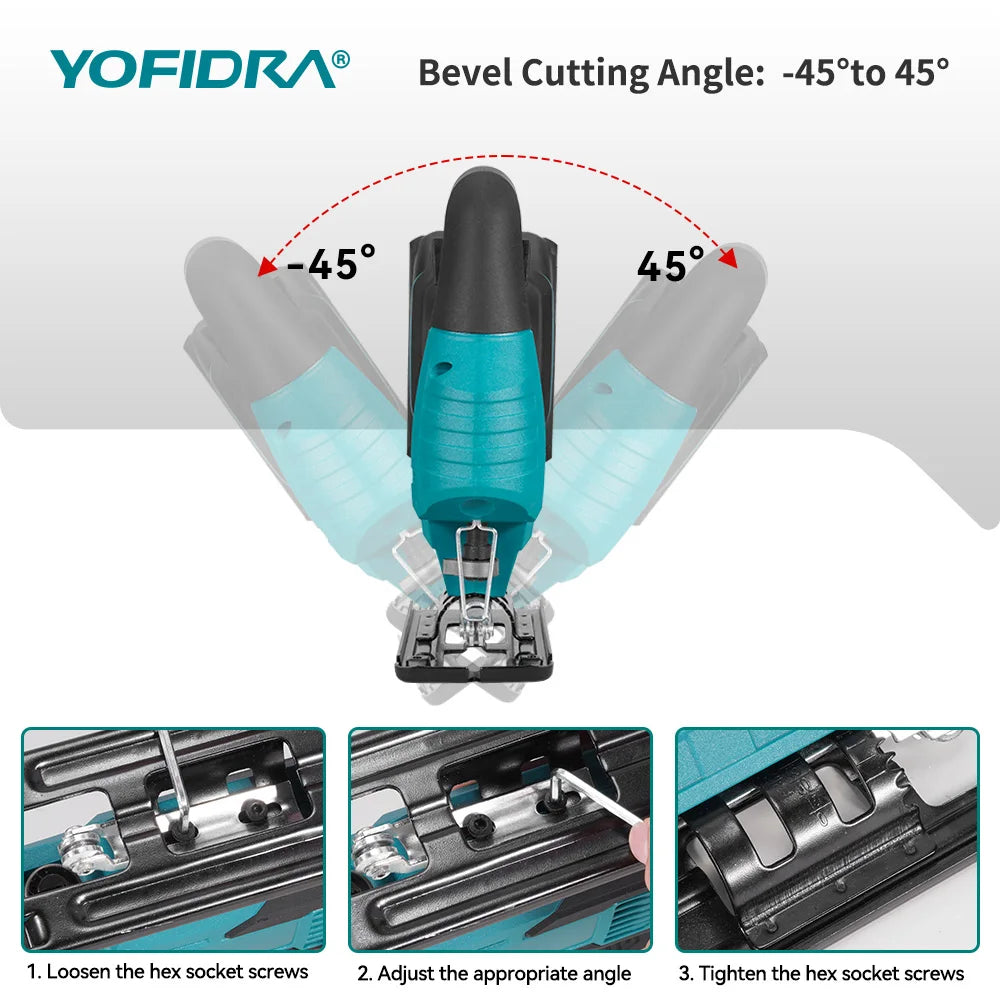 YOFIDRA Brushless 19mm Electric Jig Saw Infrared Laser Curve Saw Variable Speed MultiFunction Cutter For Makita 18V Battery Pin