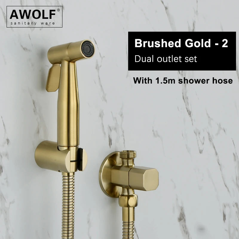 Handheld Toilet Bidet Sprayer Head Brushed Rose Gold Stainless Steel Bathroom Shattaf System Douche Kit AP2354