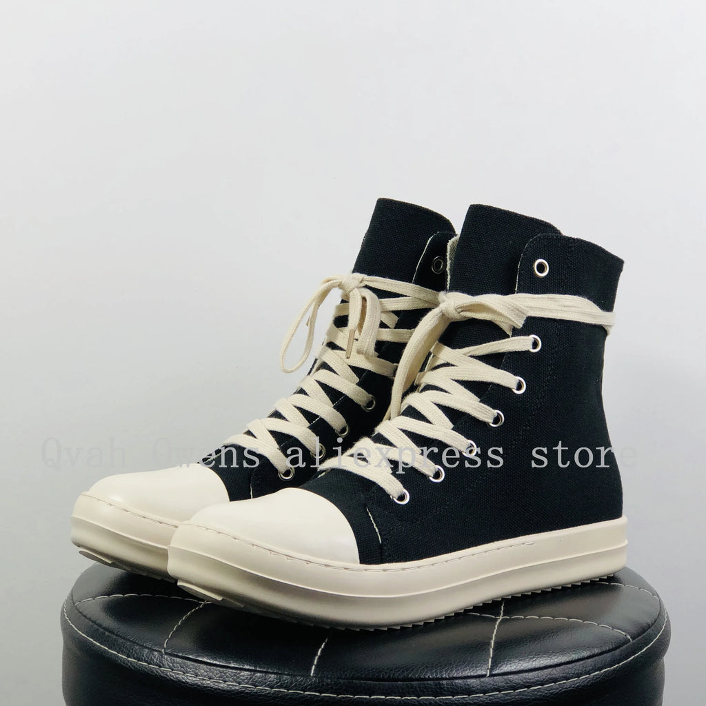 Women Casual Canvas Pu Shoes Luxury Trainers Lace Up Men Sneakers Zip High-TOP Hip Hop Autumn Flats Black Boots