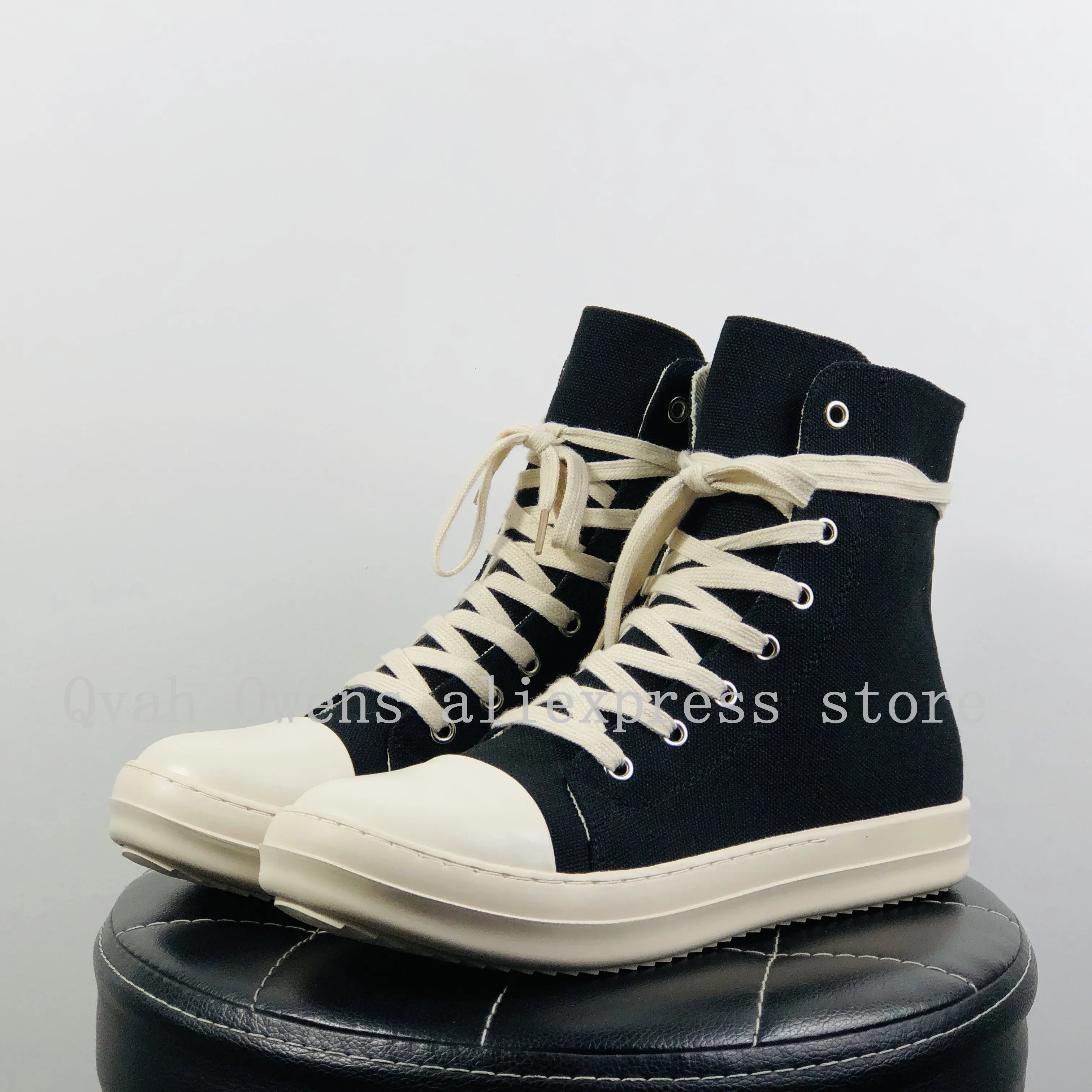 Women Casual Canvas Pu Shoes Luxury Trainers Lace Up Men Sneakers Zip High-TOP Hip Hop Autumn Flats Black Boots