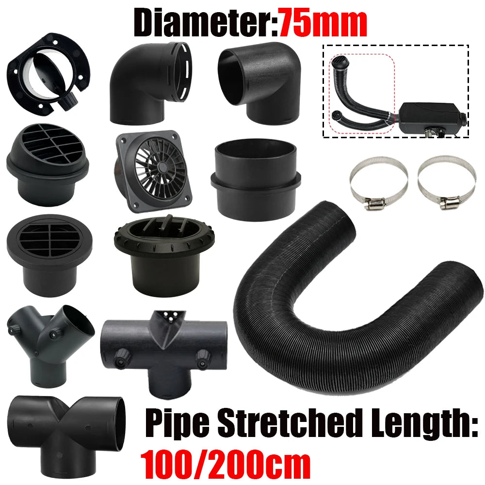 75mm Diameter 1/2M Length Air Diesel Heater Duct Pipe Tube Hose Outlet Exhaust Joiner Connector for Webasto Eberspaecher