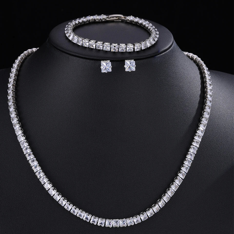 ZAKOL Gorgeous Buling AAA Clear Round Cubic Zirconia Wedding Bridal Necklace Earrings Party Jewelry Set for Women