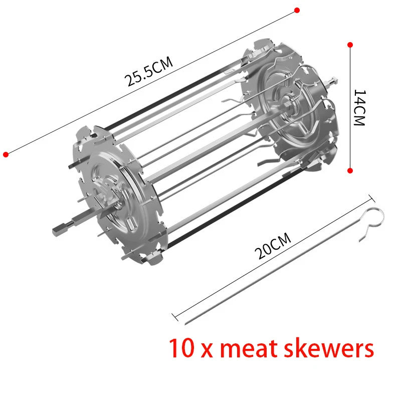 360° Automatically Rotate BBQ Rolling Barbecue Cage Stainless Steel Smoked Round Grill Basket for Grilled Chicken Rotisserie