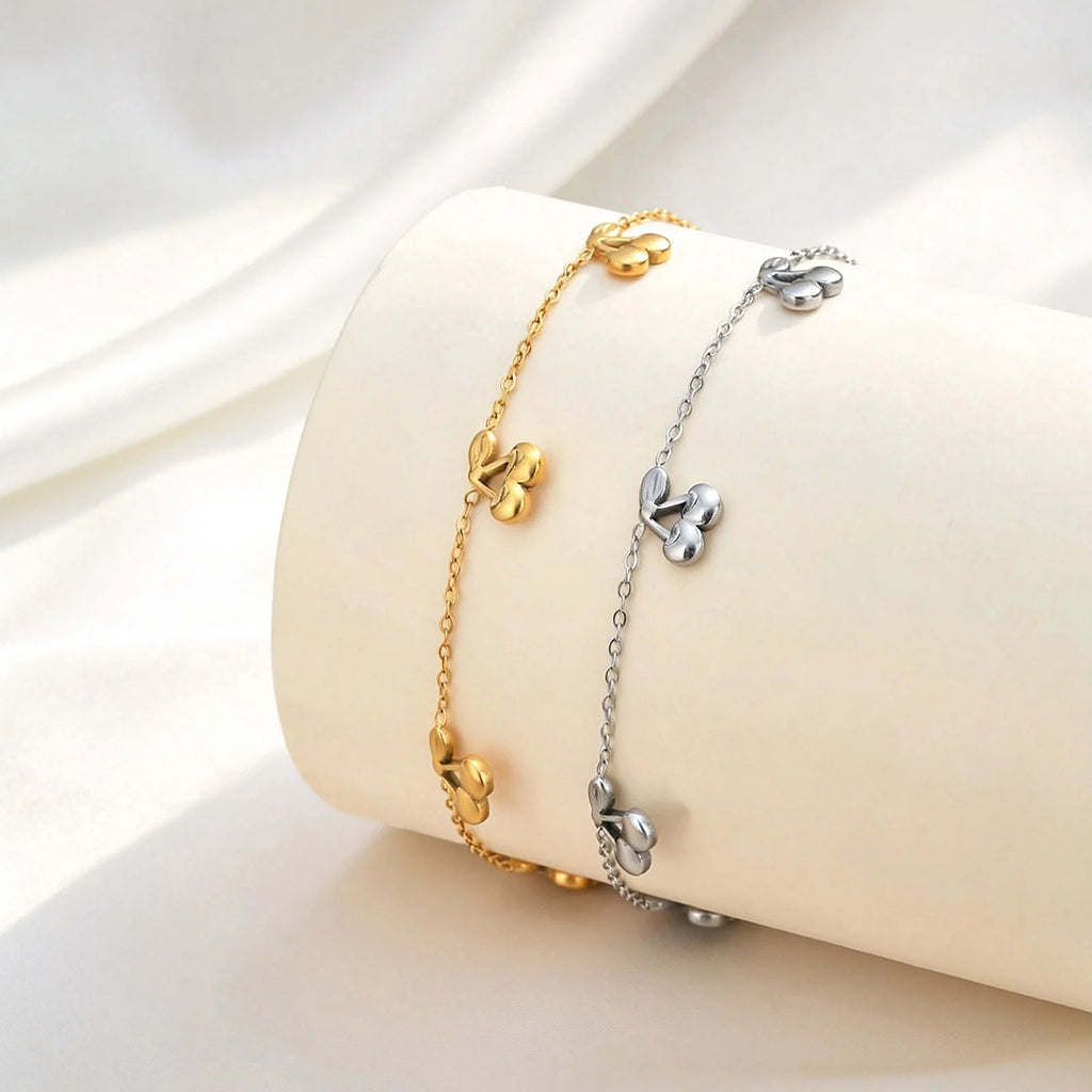 Cherry Charm Anklet for Women, Stainless Steel Cute Fruit Foot Chain, Summer Waterproof Jewelry Gift