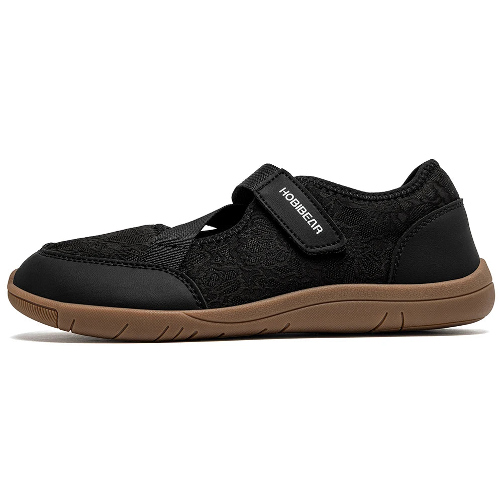 HOBIBEAR Wide Width Mary Jane Flats Women Barefoot Ballet Shoes Adjustable Hook Loop Lightweight Zero Drop Shoes
