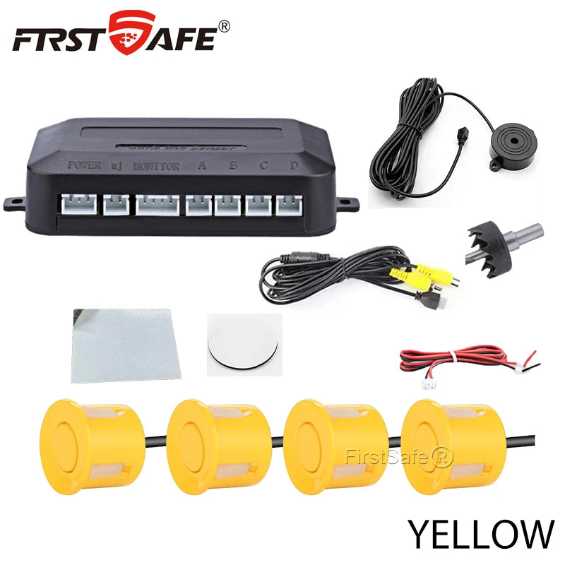 FirstSafe Factory CVBS AHD Video Parking 4 Sensors Car Reverse Backup Rear Buzzer Radar Monitor System Support Android System