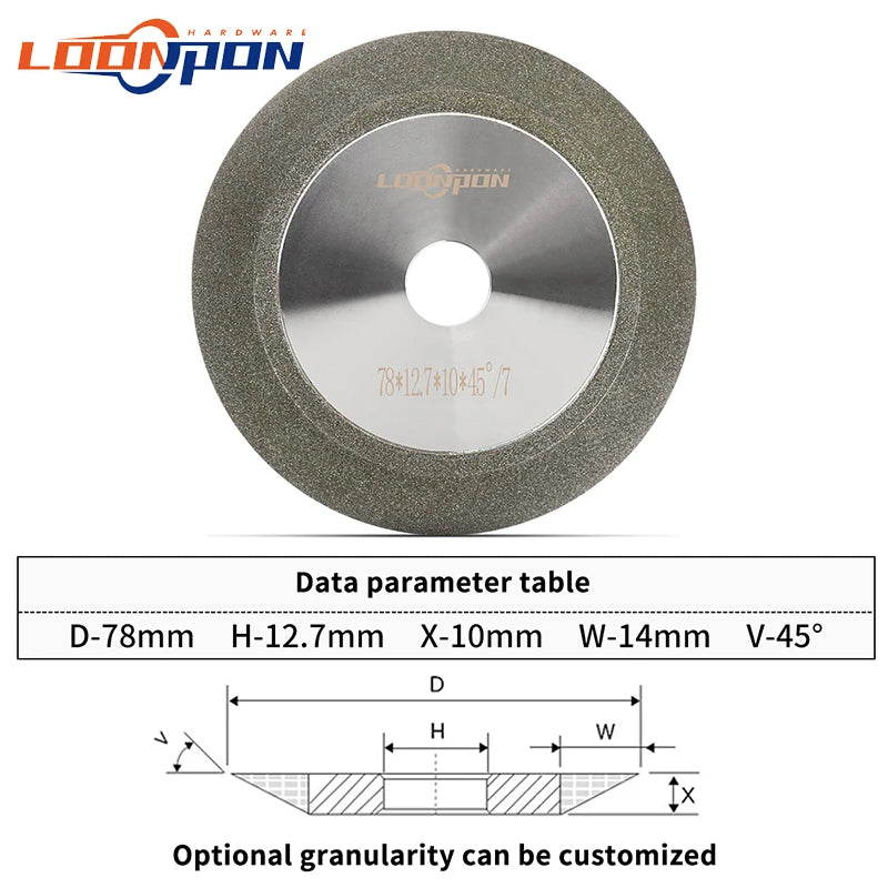 Loonpon Diamond Grinding Wheel Disc 78mm 3inch Diamond Wheel for Sharpening Tungsten Steel Milling Cutter Tool Grinder