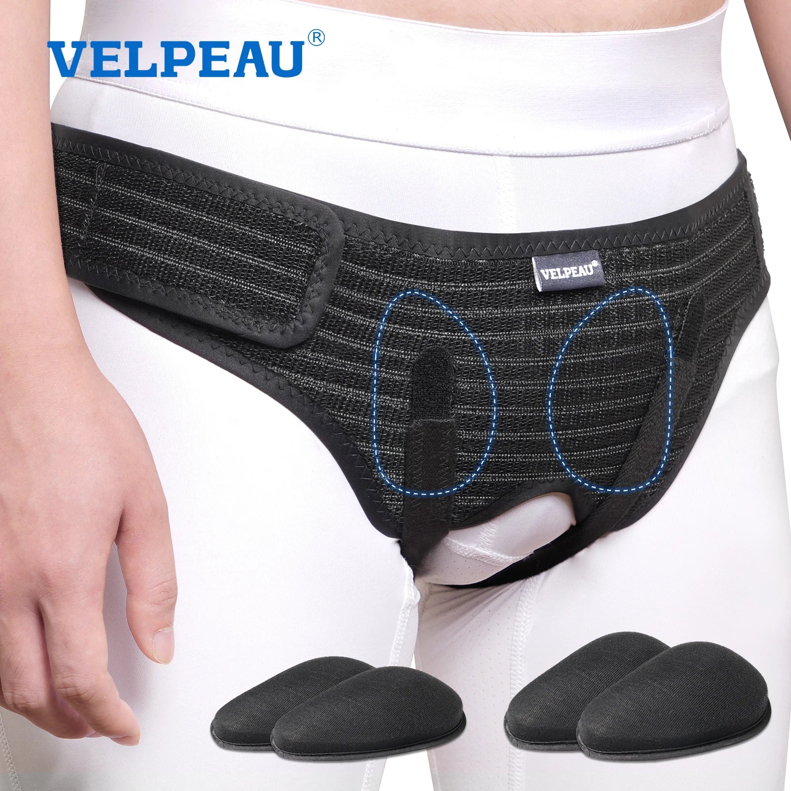 VELPEAU Hernia Belt for Single/Double Inguinal and Groin Hernia Pain Relief, Hernia Support Truss with 4 Compression Pads