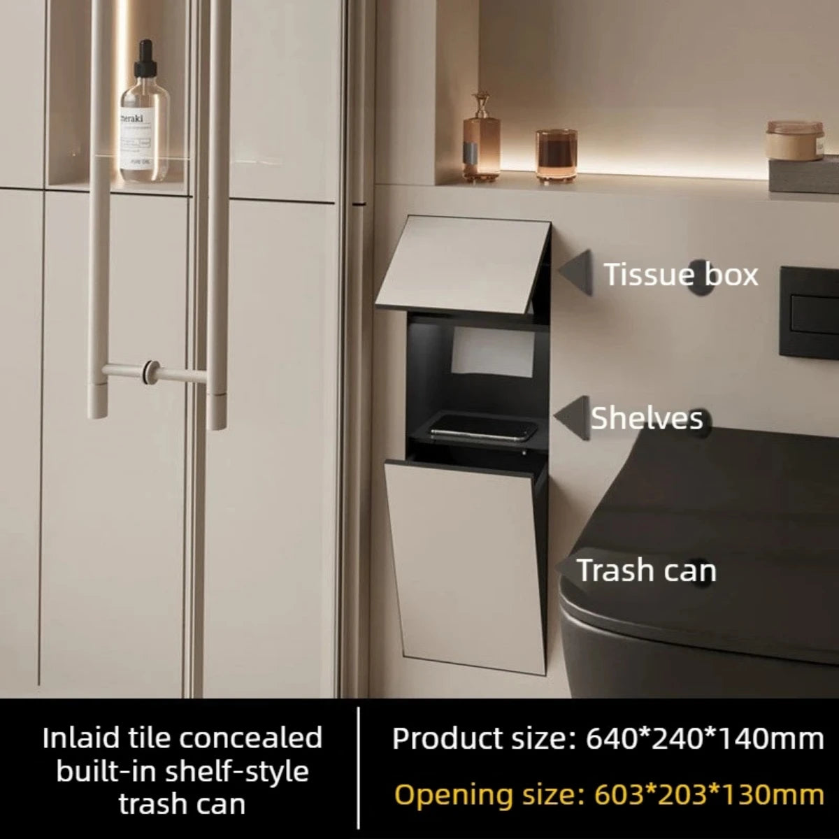 304 Stainless Steel Concealed Toilet Niche Concealed Garbage Bin with Hidden Trash Can Tissue Box Embedded Design