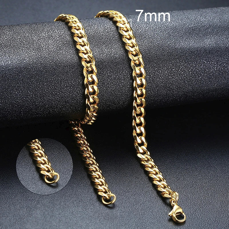 Vnox Cuban Chain Necklace for Men Women,Basic Punk Stainless Steel Curb Link Chain Chokers,Vintage Gold Color Solid Metal Collar