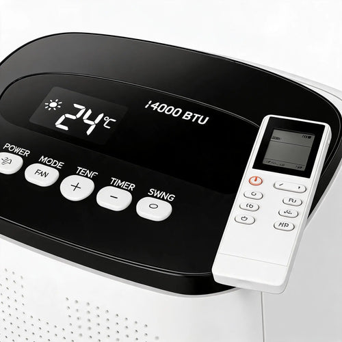 Climatiseur portable 4 en 1 14 000 BTU avec déshumidificateur et ventilateur, rafraîchit une grande pièce jusqu'à 65 m², télécommande, mode veille silencieux, économe en énergie pour la maison, le bureau, le garage
