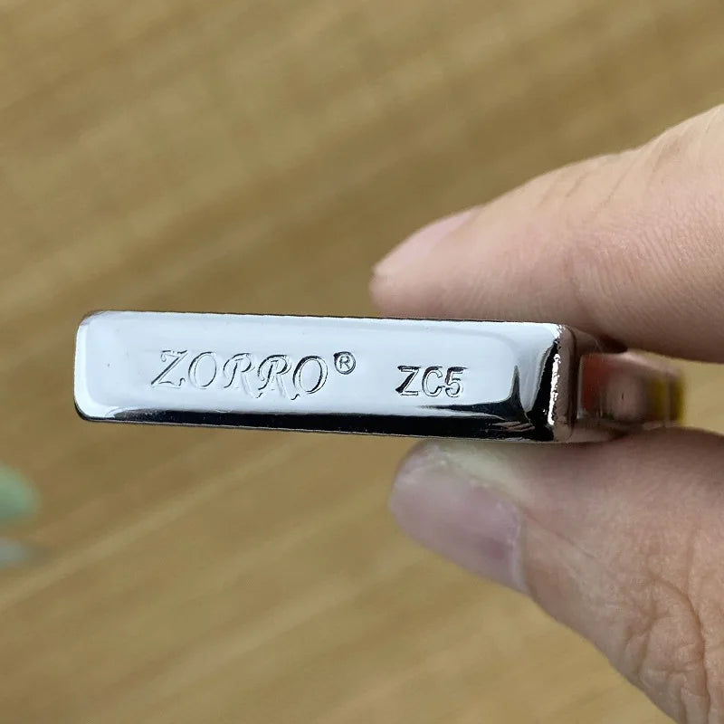 Zorro Ultra-thin Gold Label Bright Chrome Resin Black  Lighter Retro Windproof Men's Gift Good Quality Lighter with Box