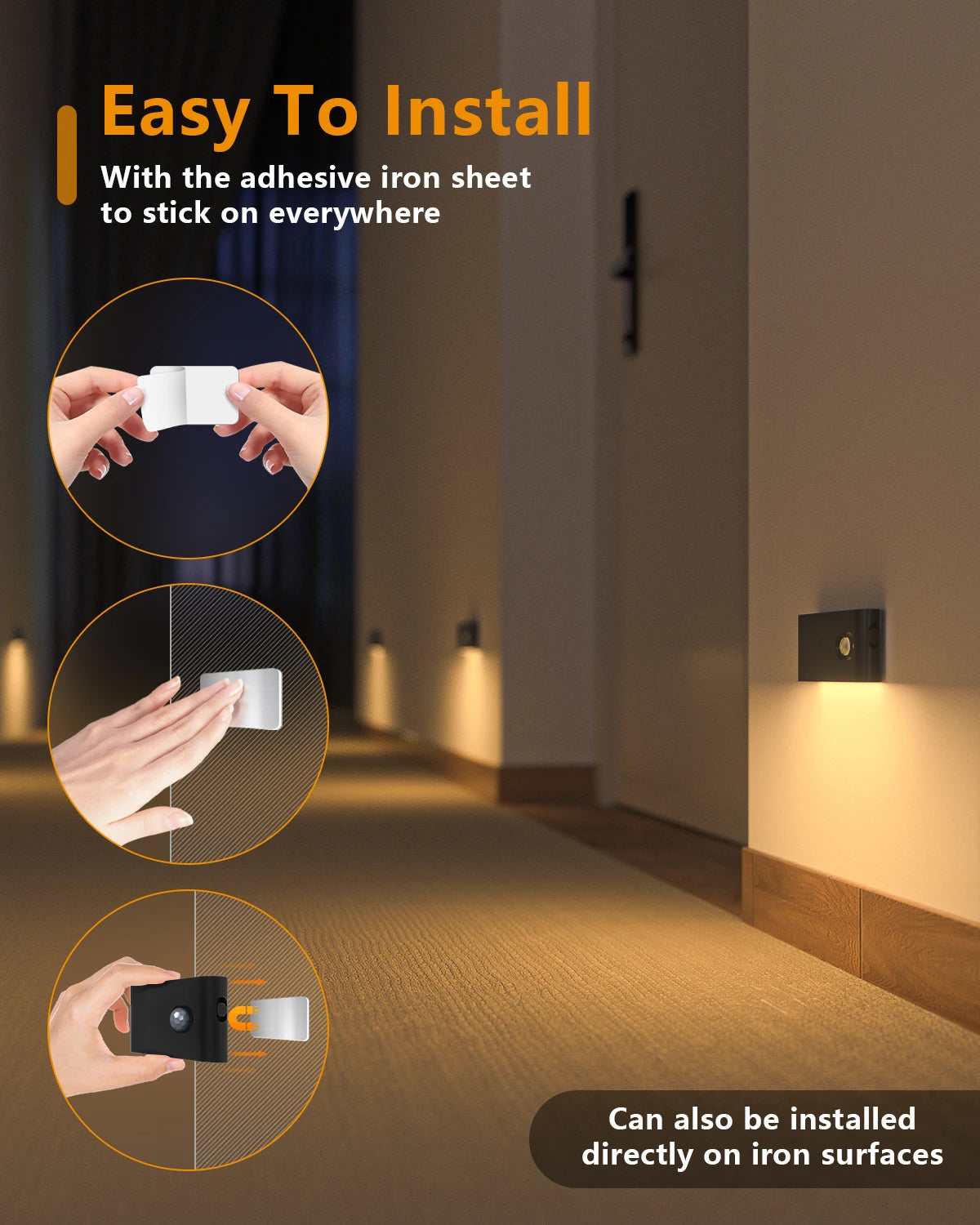 WILLED Veilleuse à détecteur de mouvement Blanc chaud Lampe d'escalier intérieure rechargeable pour couloir, escalier, salle de bain, chambre, cuisine