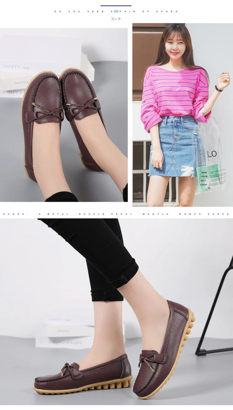 2025 New Woman Flats Shoes Ballet Flat Sneakers Genuine Leather Spring Soft Moccasins Ladies Boat Ballerina Espadrilles Creepers