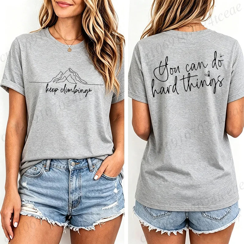 T-shirts décontractés pour femmes Imprimés Keep Climbing Hauts T-shirts Vintage à manches courtes T-shirt Keep Climbing Vêtements T-shirts pour femmes et hommes