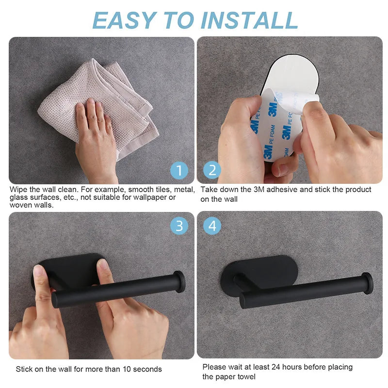 Support de Rouleau de Papier Toilette Adhésif, Porte-Papier Toilette en Acier Inoxydable, Distributeur de Papier Toilette Étanche, Accessoires de Salle de Bain, Support de Serviettes en Papier