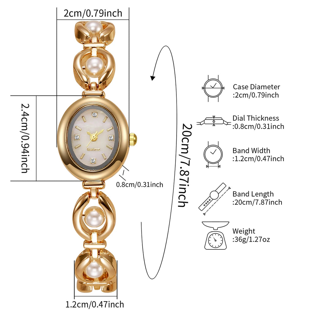 Elegant Women Watches Fashion Pearls Bracelet Ladies Quartz Wristwatch Reloj Mujer Girls Clock Gift (Without Box)