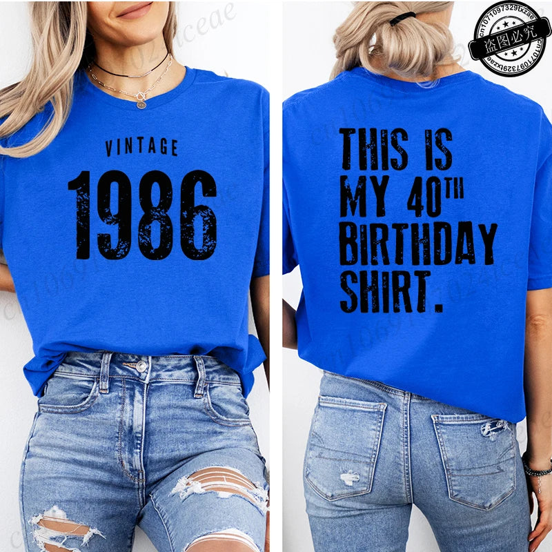 Women'S Casual T-Shirt with Vintage 1986 Birthday 40th T-Shirts Harajuku Tees Short Sleeve Casual Aesthetic Clothes Personalized
