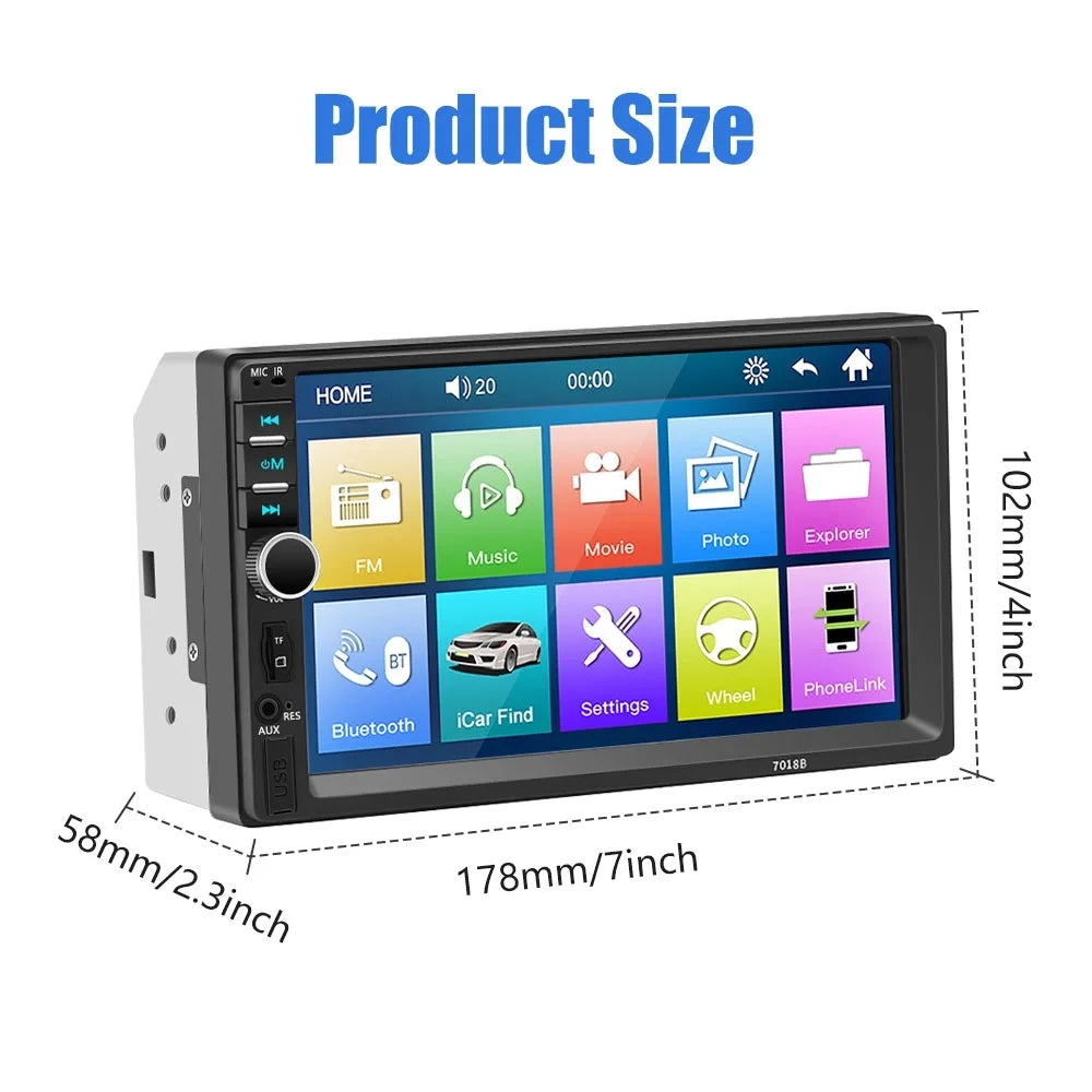 7" HD Touch Screen Car MP5 Radio Bileeko - 2 DIN Universal Bluetooth Handsfree Mirror Link for All Vehicles