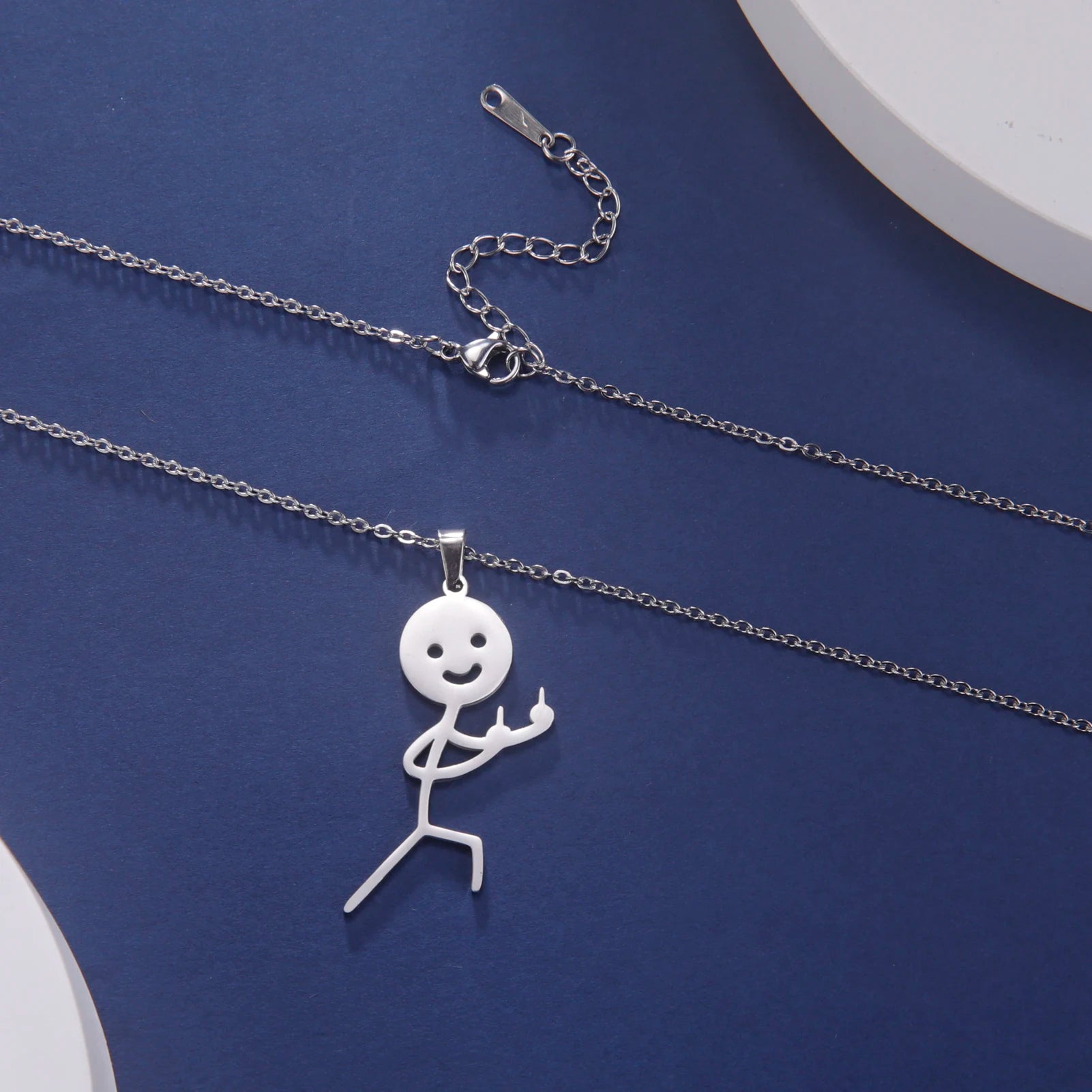 Skyrim Hip Hop Doodle Necklace for Men Women Stainless Steel Long Neck Chain Fashion Middle Finger Stickman Jewelry New