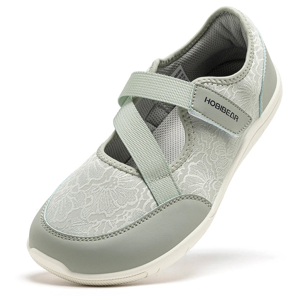 HOBIBEAR Wide Width Mary Jane Flats Women Barefoot Ballet Shoes Adjustable Hook Loop Lightweight Zero Drop Shoes