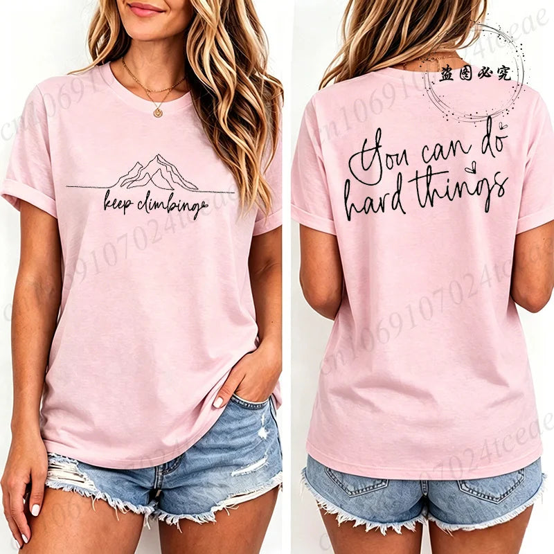Women Casual T-Shirts Keep Climbing Prints Tops Tees Short Sleeve Vintage T-Shirt Keep Climbing Clothing Women Men's Tee Tops