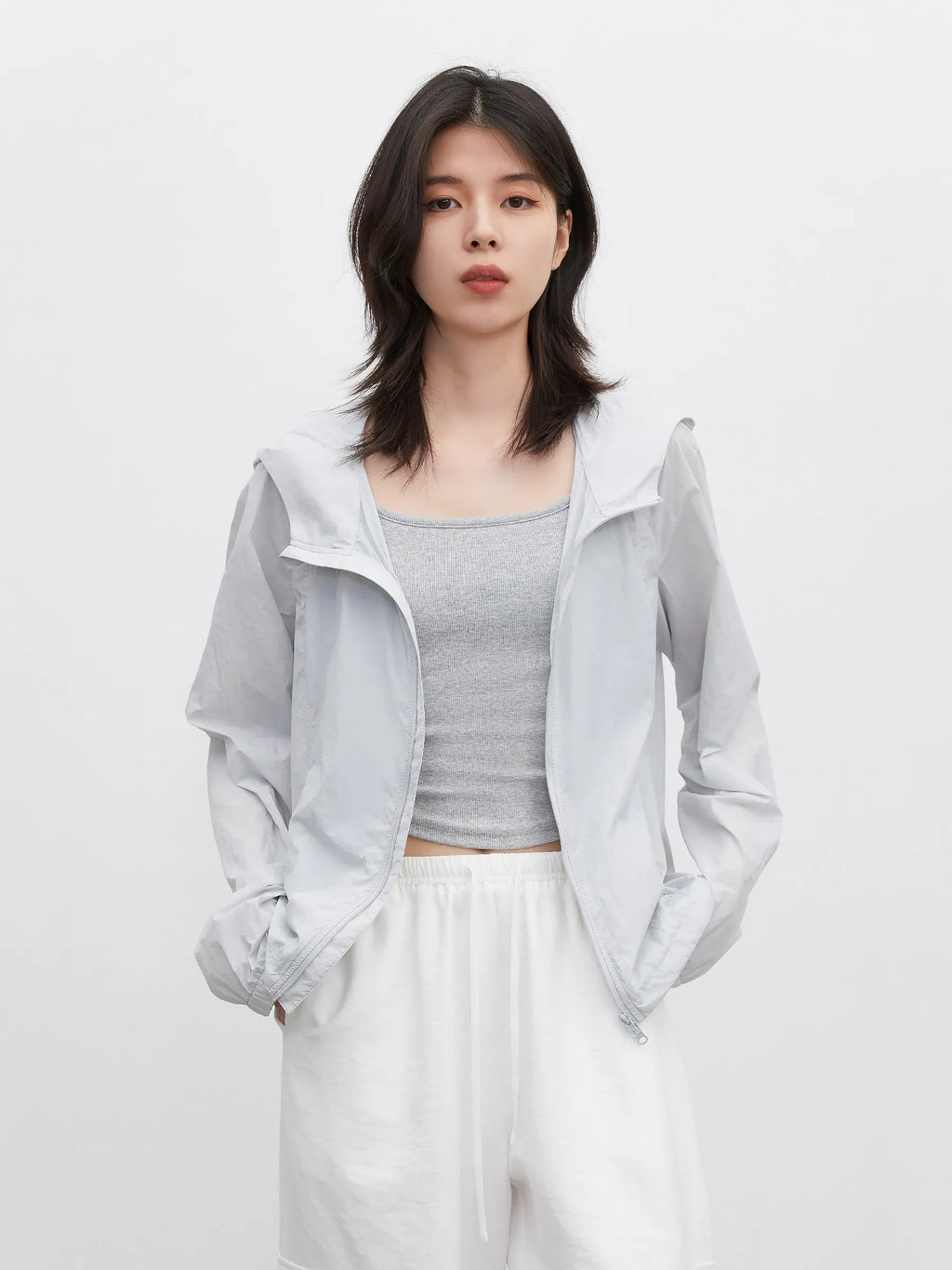 CHIC VEN Nouvelles vestes femme amples décontractées unies coupe-vent UPF50+ à capuche col montant manteau léger femme été 2026