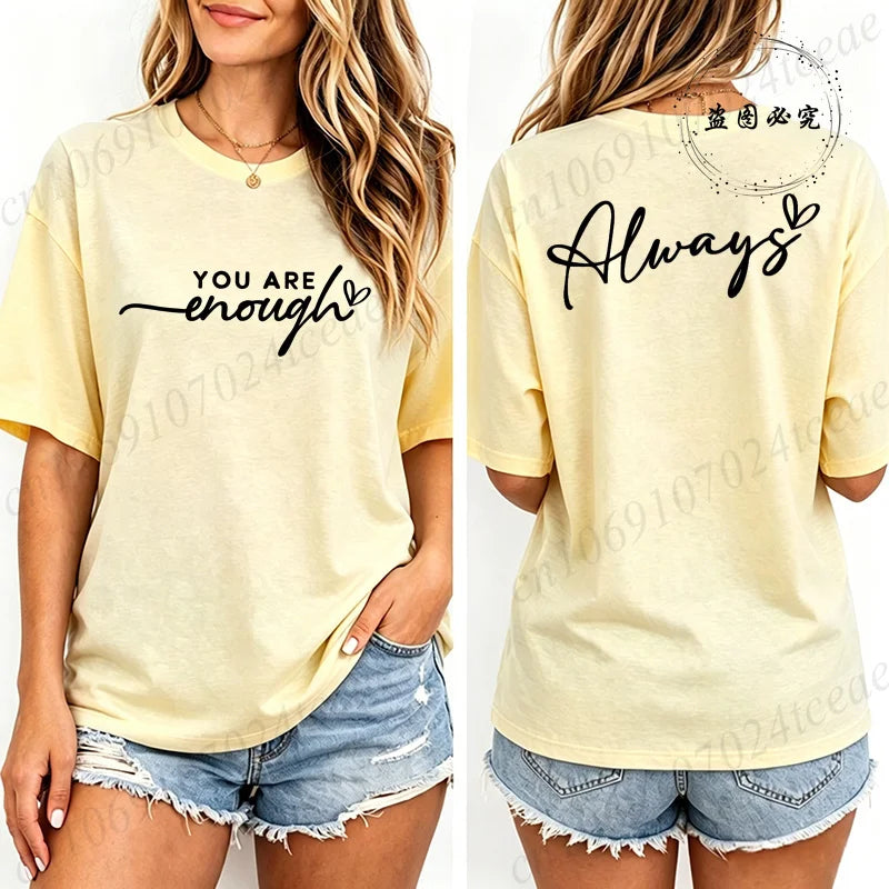 Fashion Women T Shirts You Are Enough Print Short Sleeve T-Shirt Motivational Quote Aesthetic Tee T-Shirts Inspirational Shirts
