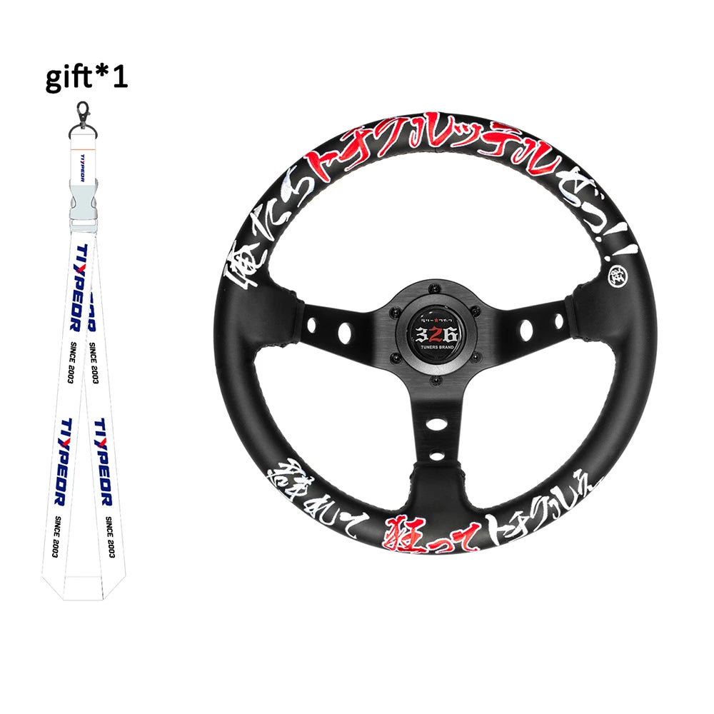 JDM 326 Racing Steering Wheel Leather Embroidery Aluminum Alloy Car modified Universal Steering Wheel with 6 Hole