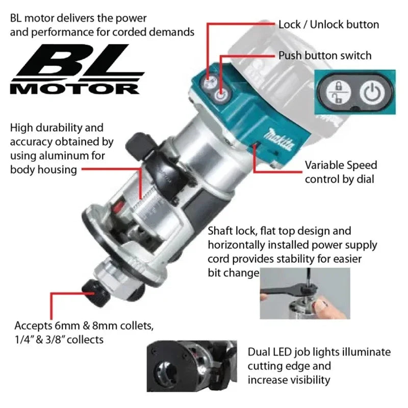 Fit Makita DRT50 Cordless Trimmer Rechargeable Trimming Machine Brushless Slotting Tool Milling Woodwork Engraving Machine