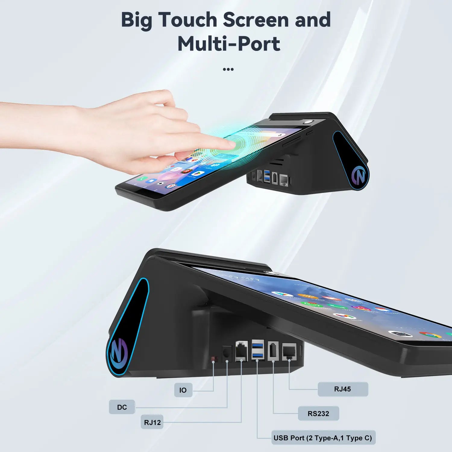 Z108 Android 14 Dual-Screen Desktop Tablet Cash Register with 8" Touch Display NFC Scanner 58/80mm Thermal Printer POS Terminal